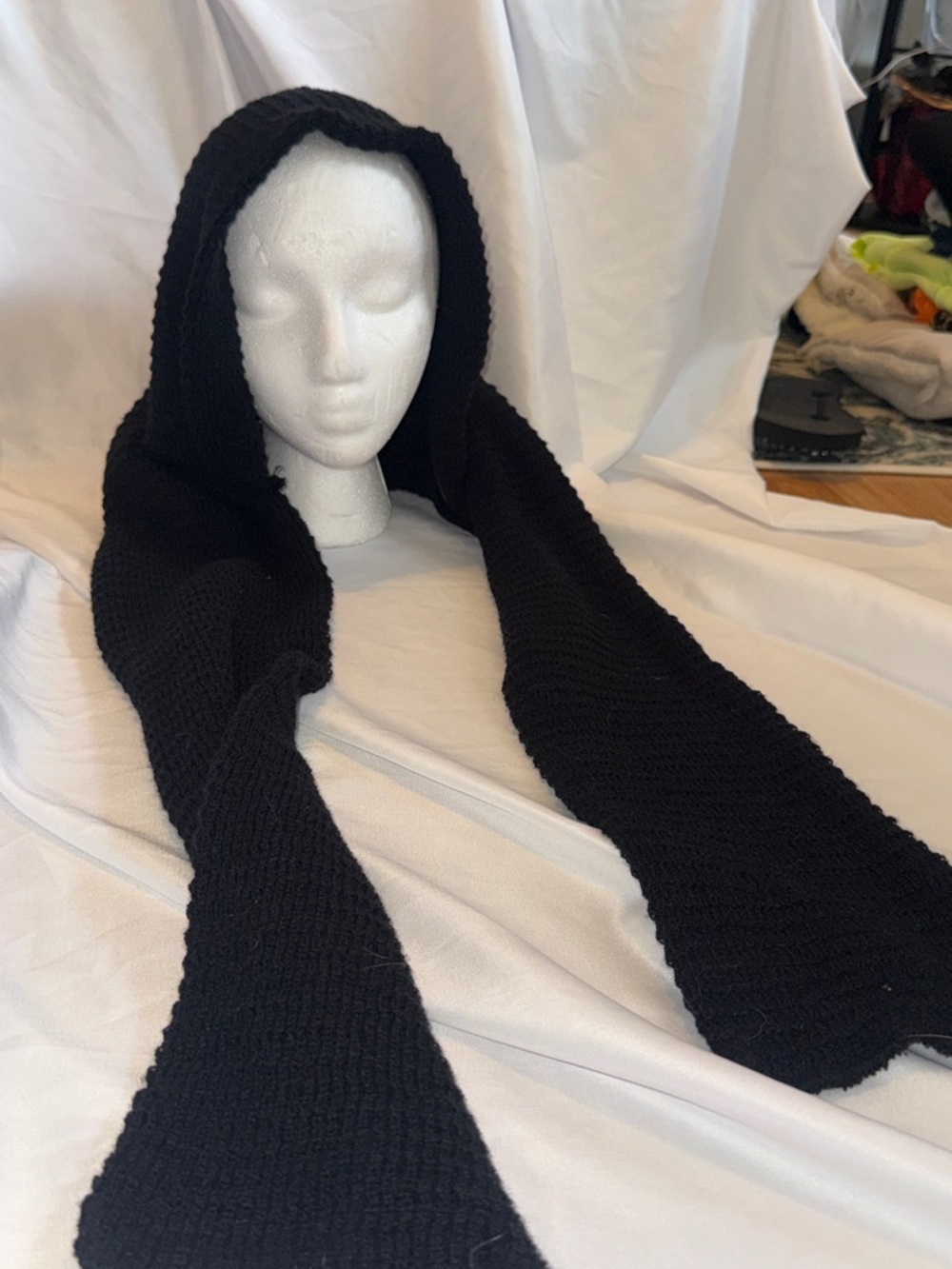 Black Knit Women’s Sweater Scarf Hood - Picture 3 of 3